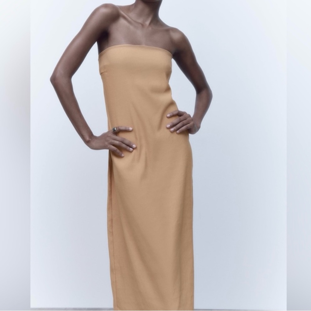 Zara - Beige Long Strapless Tube Dress